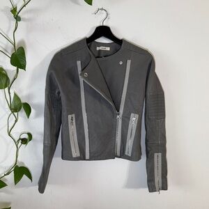 J Brand Lambs Gray Leather Jacket